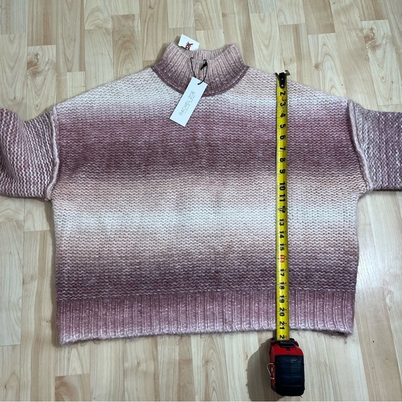 Rachel Zoe Pink White Stripe Mock Turtle Neck Sweater Wool Blend Size Large NWT - Picture 2 of 5